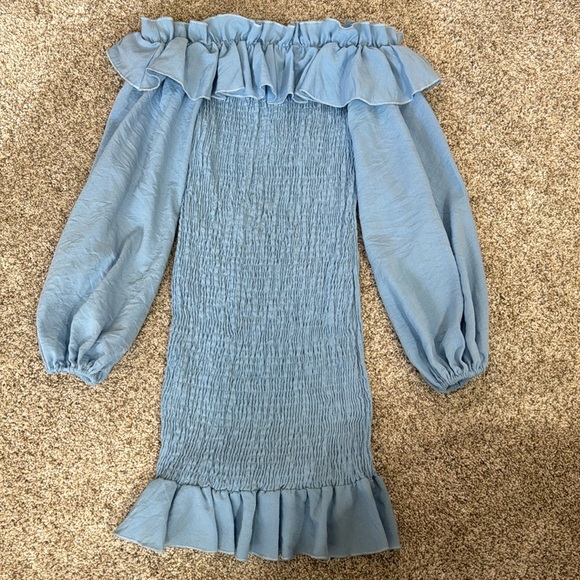 Light Blue Ruched Ruffle Dress - Picture 4 of 10